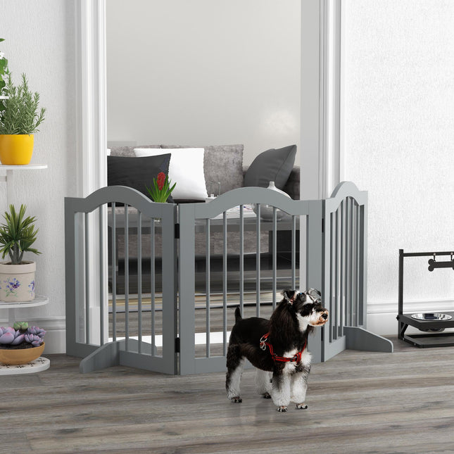 3 Panel Freestanding Dog Gate with Support Feet Safety Barrier - Light Grey