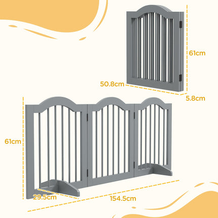 3 Panel Freestanding Dog Gate with Support Feet Safety Barrier - Light Grey
