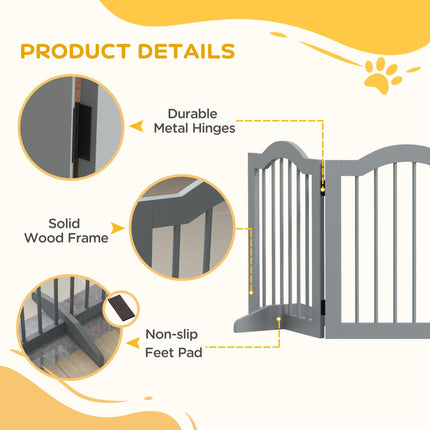 3 Panel Freestanding Dog Gate with Support Feet Safety Barrier - Light Grey