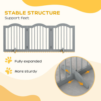 3 Panel Freestanding Dog Gate with Support Feet Safety Barrier - Light Grey