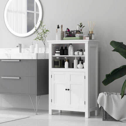 Modern Multi-Storage Bathroom Cabinet with Shelves and Cupboard - White