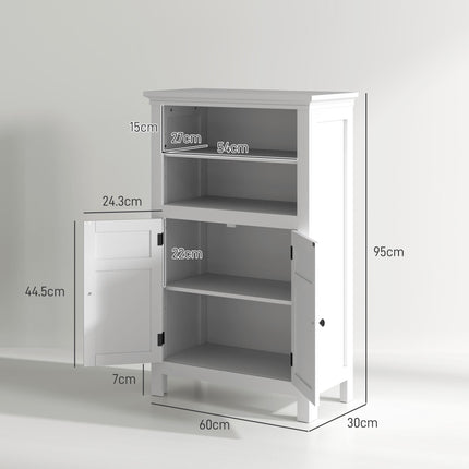 Modern Multi-Storage Bathroom Cabinet with Shelves and Cupboard - White