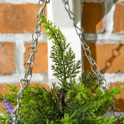 Set of Two Artificial Hanging Lisianthus Flower Pots with Wicker Basket - Purple