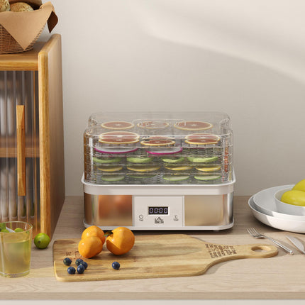 5 Tier Stainless Steel Food Dehydrator with Adjustable Temperature Control - White
