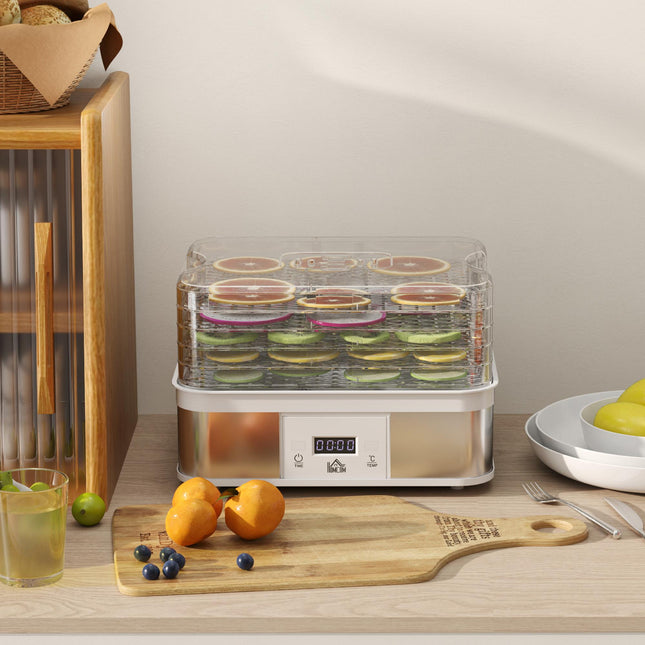 5 Tier Stainless Steel Food Dehydrator with Adjustable Temperature Control - White