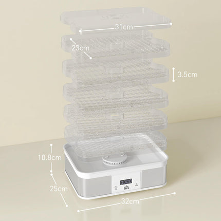 5 Tier Stainless Steel Food Dehydrator with Adjustable Temperature Control - White