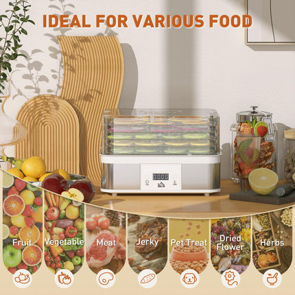 5 Tier Stainless Steel Food Dehydrator with Adjustable Temperature Control - White