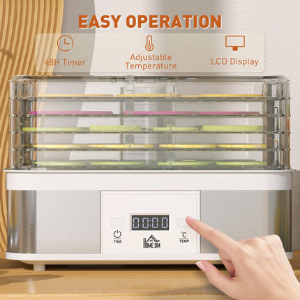5 Tier Stainless Steel Food Dehydrator with Adjustable Temperature Control - White