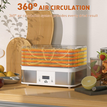 5 Tier Stainless Steel Food Dehydrator with Adjustable Temperature Control - White