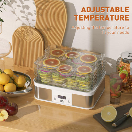 5 Tier Stainless Steel Food Dehydrator with Adjustable Temperature Control - White