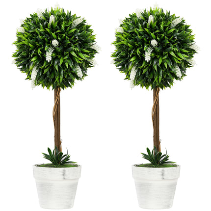 Set of 2 Decorative Artificial Ball Trees with Lavender Flowers 60cm - White
