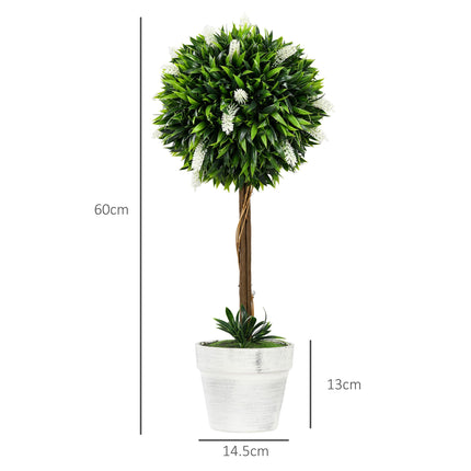 Set of 2 Decorative Artificial Ball Trees with Lavender Flowers 60cm - White