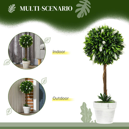 Set of 2 Decorative Artificial Ball Trees with Lavender Flowers 60cm - White