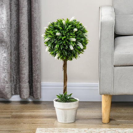 Set of 2 Decorative Artificial Ball Trees with Lavender Flowers 60cm - White