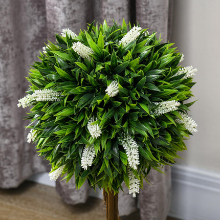Set of 2 Decorative Artificial Ball Trees with Lavender Flowers 60cm - White