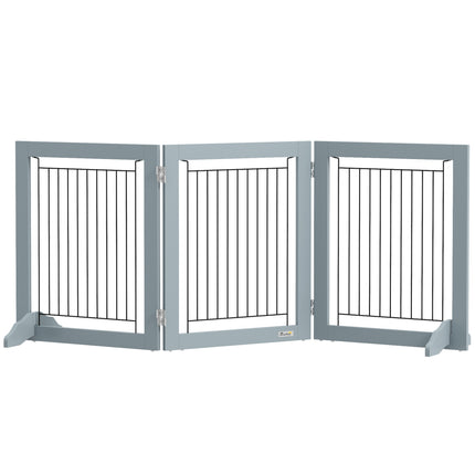 Foldable Three-Panel Pet Gate with Two Support Feet - Grey