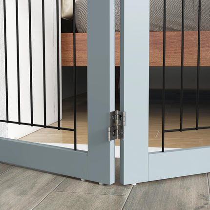 Foldable Three-Panel Pet Gate with Two Support Feet - Grey