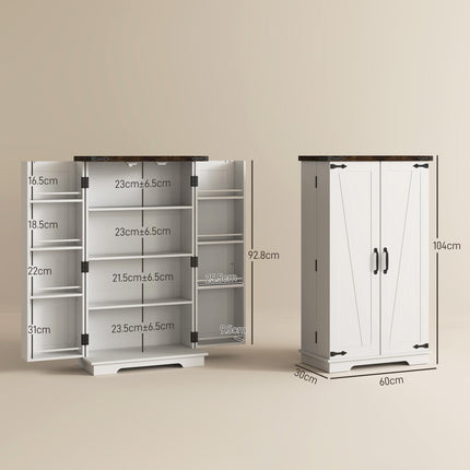 Multi-Storage Farmhouse Style Kitchen Cabinet with Shelves - White