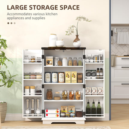 Multi-Storage Farmhouse Style Kitchen Cabinet with Shelves - White