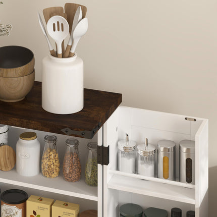Multi-Storage Farmhouse Style Kitchen Cabinet with Shelves - White