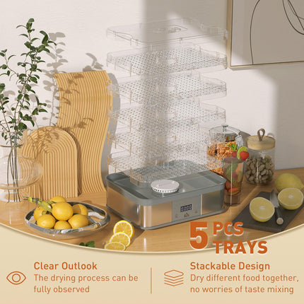 5 Tier Food Dehydrator, 245W Stainless Steel Food Dryer Machine with Adjustable