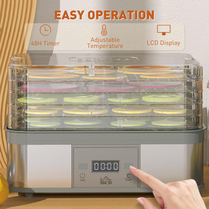 5 Tier Food Dehydrator, 245W Stainless Steel Food Dryer Machine with Adjustable