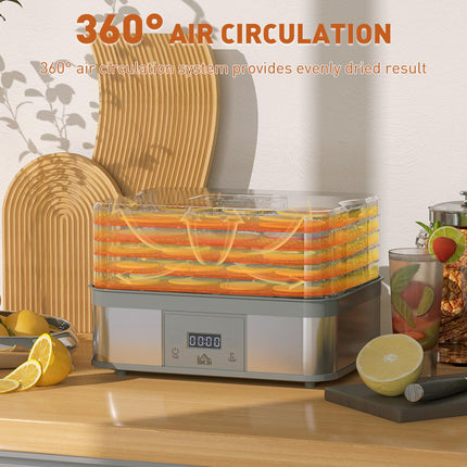 5 Tier Food Dehydrator, 245W Stainless Steel Food Dryer Machine with Adjustable