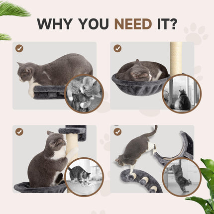 Four-Piece Cat Wall Furniture, with Hammock, Ladder, Platforms, Steps, for Indoor Use - Dark Grey