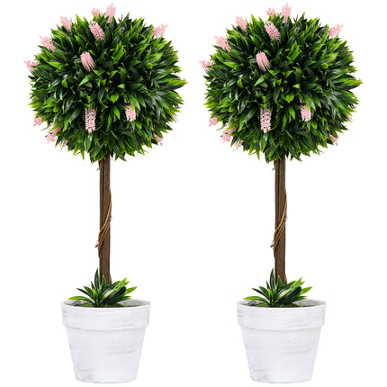 Set of 2 Decorative Artificial Ball Trees with Pink Flowers 60cm - Pink