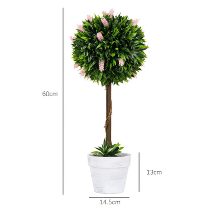 Set of 2 Decorative Artificial Ball Trees with Pink Flowers 60cm - Pink