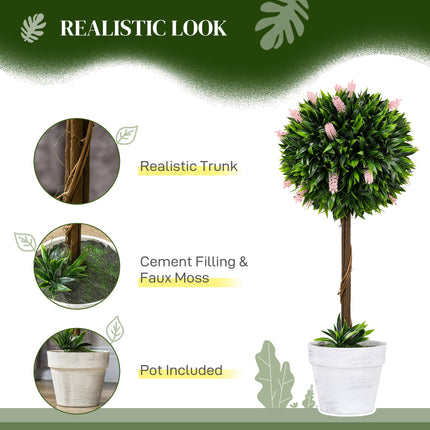 Set of 2 Decorative Artificial Ball Trees with Pink Flowers 60cm - Pink