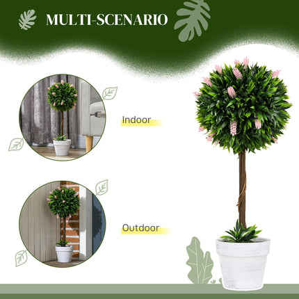 Set of 2 Decorative Artificial Ball Trees with Pink Flowers 60cm - Pink