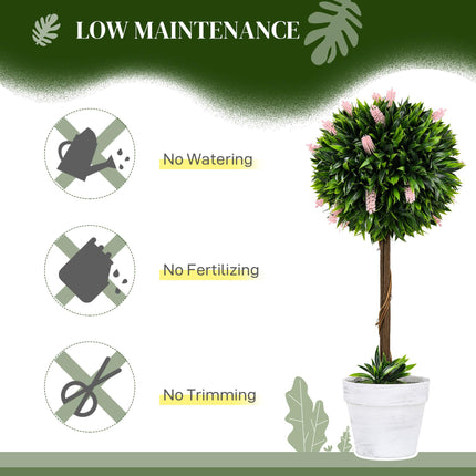 Set of 2 Decorative Artificial Ball Trees with Pink Flowers 60cm - Pink