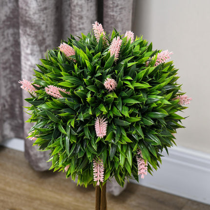 Set of 2 Decorative Artificial Ball Trees with Pink Flowers 60cm - Pink