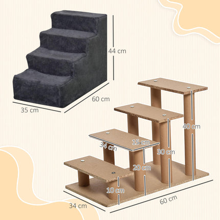 Four-Step Dog Stairs, with Washable Plush Cover, for High Bed Sofa, Dog Stairs With Washable Plush Cover For High Bed Sofa Dog Stairs F