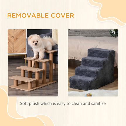 Four-Step Dog Stairs, with Washable Plush Cover, for High Bed Sofa, Dog Stairs With Washable Plush Cover For High Bed Sofa Dog Stairs F