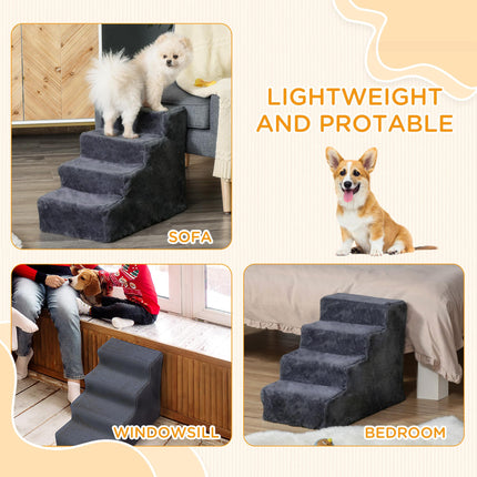 Four-Step Dog Stairs, with Washable Plush Cover, for High Bed Sofa, Dog Stairs With Washable Plush Cover For High Bed Sofa Dog Stairs F