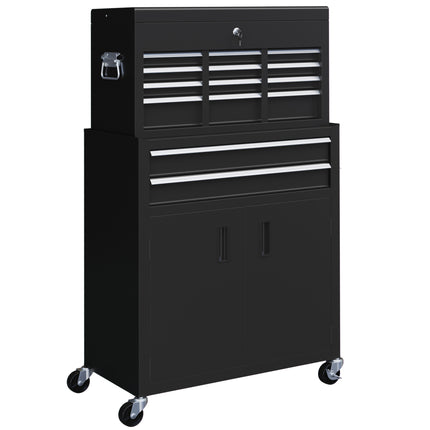 Portable Metal Tool Box with 6 Drawers on Wheels for Garage and Workshop - Black