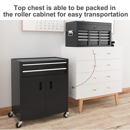 Portable Metal Tool Box with 6 Drawers on Wheels for Garage and Workshop - Black