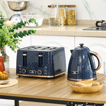 1.7L Rapid Boil Jug Kettle and 4-Slice Toaster Set - Blue
