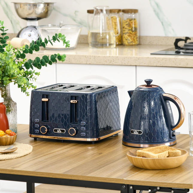 1.7L Rapid Boil Jug Kettle and 4-Slice Toaster Set - Blue