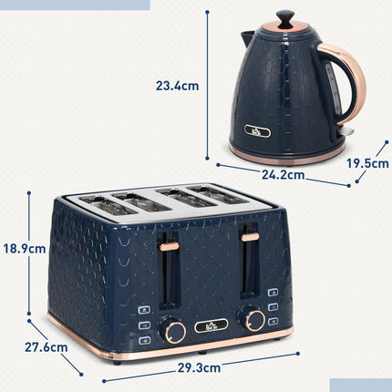 1.7L Rapid Boil Jug Kettle and 4-Slice Toaster Set - Blue