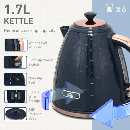 1.7L Rapid Boil Jug Kettle and 4-Slice Toaster Set - Blue