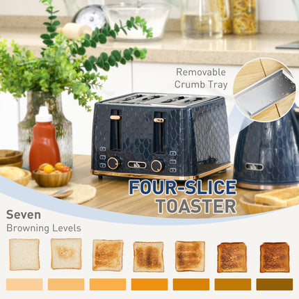 1.7L Rapid Boil Jug Kettle and 4-Slice Toaster Set - Blue