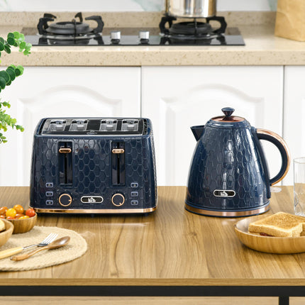1.7L Rapid Boil Jug Kettle and 4-Slice Toaster Set - Blue