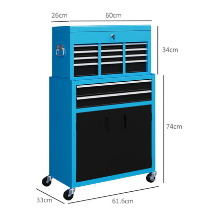 Portable Tool Box, Metal Tool Chest on Wheels with 6 Drawers for Garage and Work