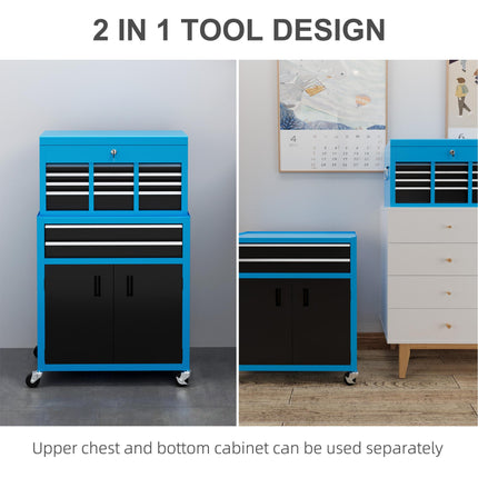 Portable Tool Box, Metal Tool Chest on Wheels with 6 Drawers for Garage and Work