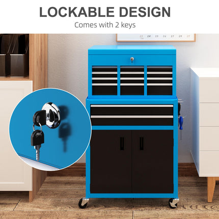 Portable Tool Box, Metal Tool Chest on Wheels with 6 Drawers for Garage and Work