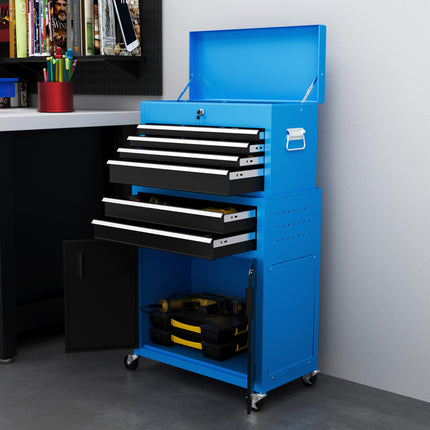 Portable Tool Box, Metal Tool Chest on Wheels with 6 Drawers for Garage and Work