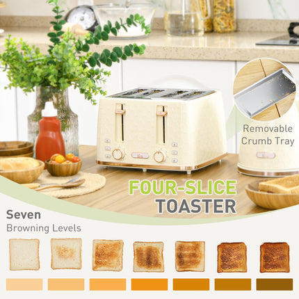 2 Piece Kitchen Appliance Set Kettle 1.7L and 4-Slice Toaster Honeycomb Design - Beige